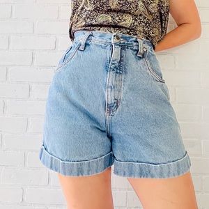 Vintage Denim Ultra High Waisted Mom Jean Shorts Long Length